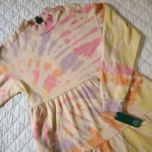 NWT Wild Fable Tie-Dye Long Sleeve Tiered Mock Neck Sweater Dress XS
